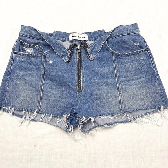 Reformation Fanny Shorts Blue Jean Distressed Shorts Women’s‎ Size 31 - Picture 1 of 5